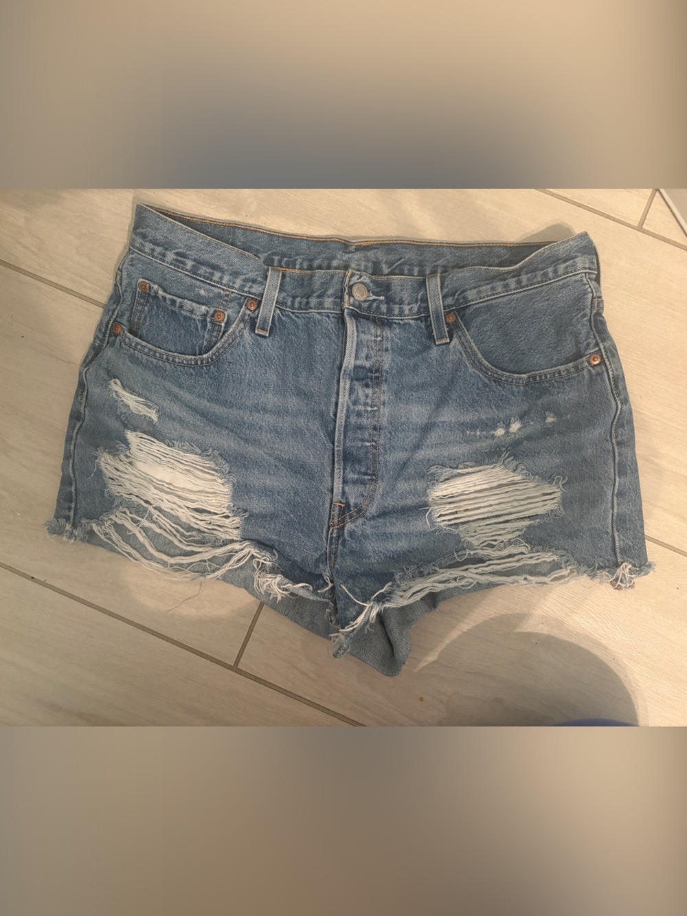 Levi's Light Blue Distressed Denim Shorts